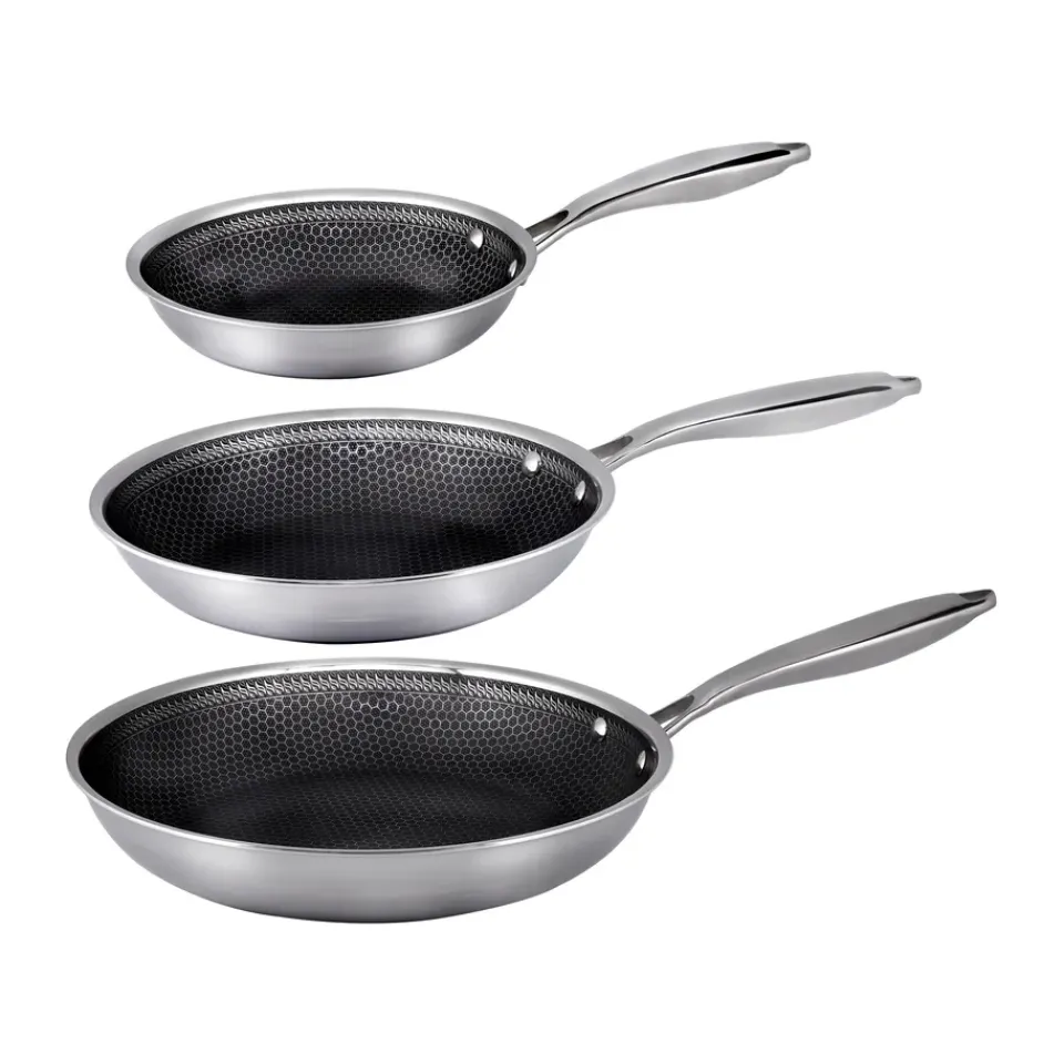 Saucepan Sets^Hâws Santo hybrid coating frying pan set 3 pieces, Stainless steel Silver-coloured