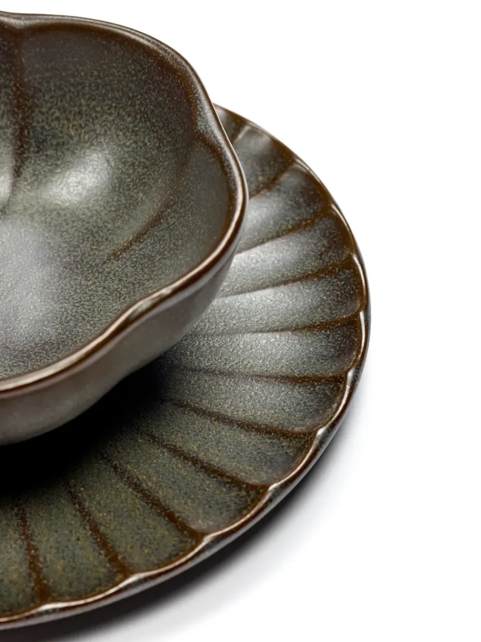 Breakfast Bowls^Serax Inku ridged bowl M 11 cm, Green