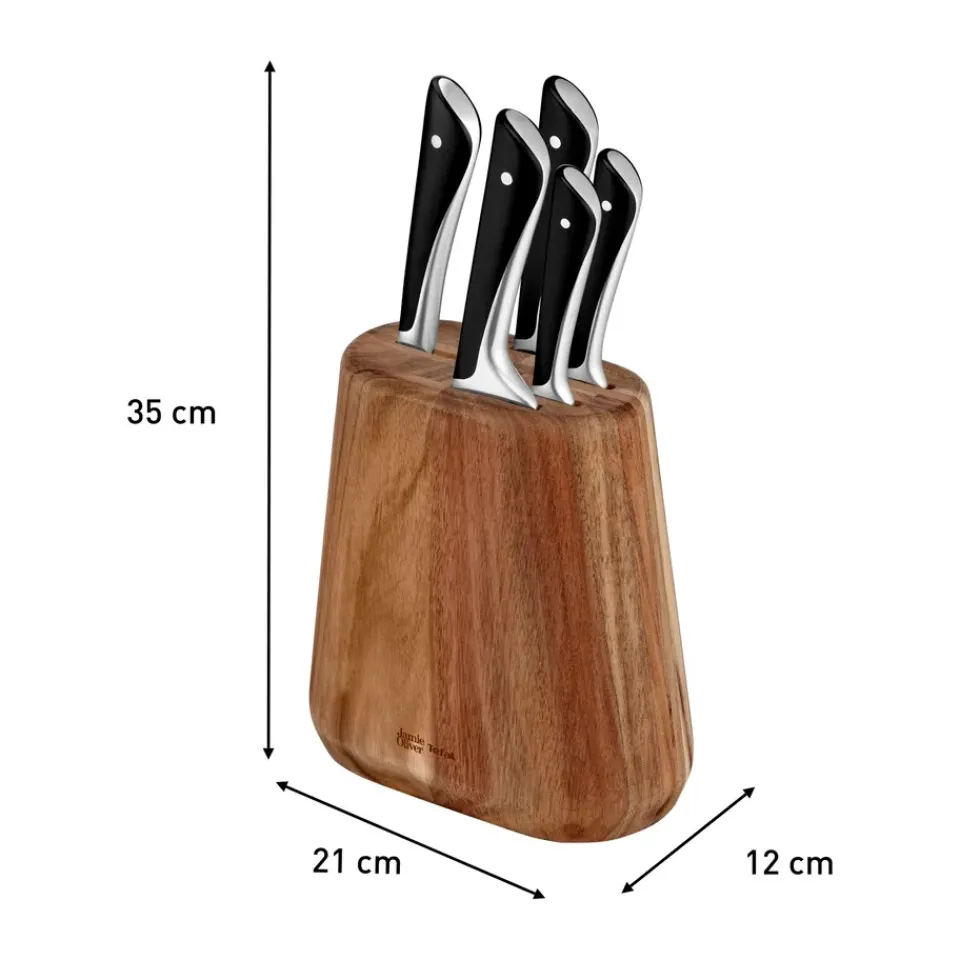 Best Tefal Jamie Oliver knife set with knife block, 6 pieces BrownSilver-colouredBlack