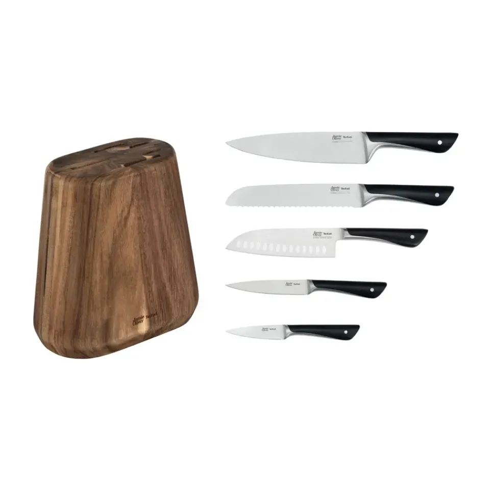Best Tefal Jamie Oliver knife set with knife block, 6 pieces BrownSilver-colouredBlack