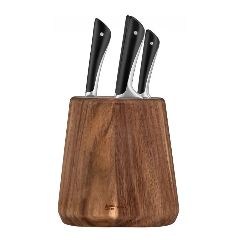 Best Tefal Jamie Oliver knife set with knife block, 6 pieces BrownSilver-colouredBlack
