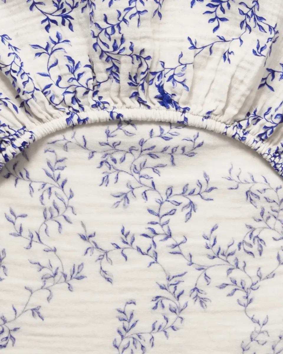 Bed Sheets^Garbo&Friends Jardim Muslin fitted sheet, 180x200x30 cm Blue