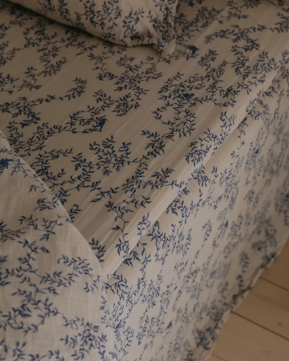 Bed Sheets^Garbo&Friends Jardim Muslin fitted sheet, 180x200x30 cm Blue