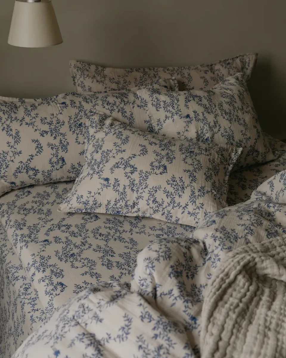 Bed Sheets^Garbo&Friends Jardim Muslin fitted sheet, 180x200x30 cm Blue