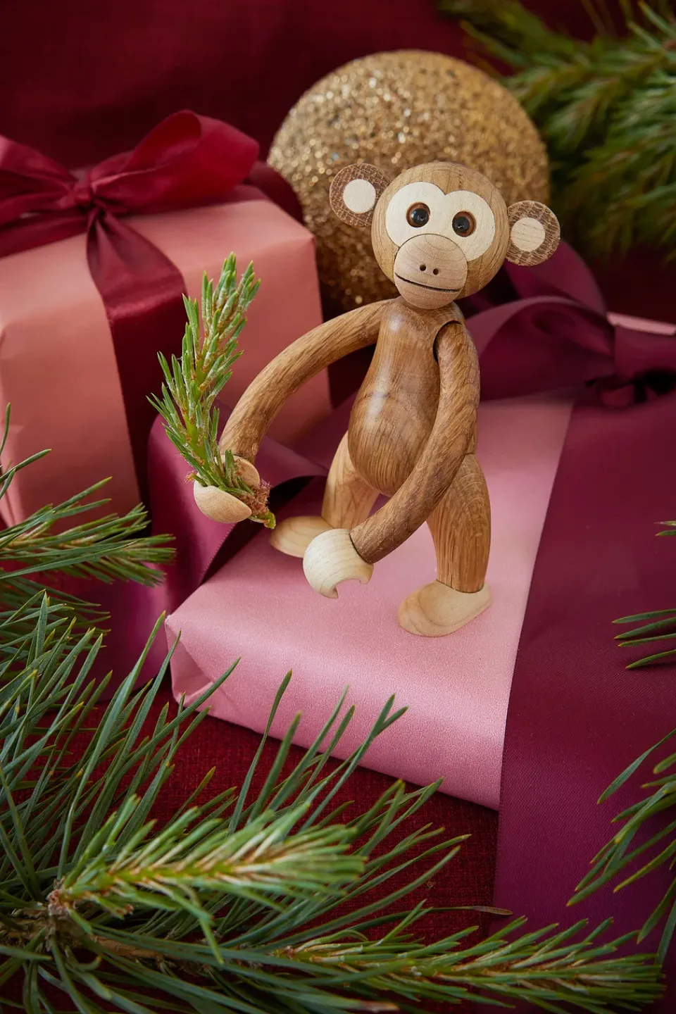 Wooden Figures^Spring Copenhagen Jolly monkey decoration 11 cm, Oak Brown