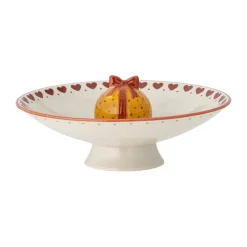 Clearance Bloomingville Jolly serving bowl on foot Ø24 cm, White-red RedWhite