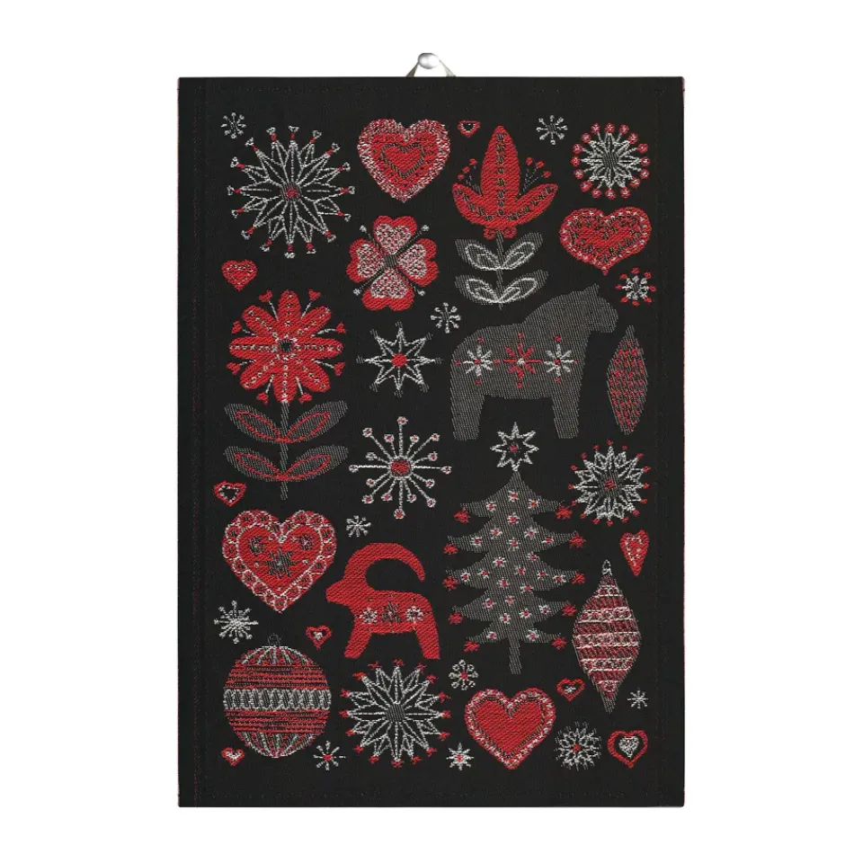 Clearance Ekelund Linneväveri Julnatt kitchen towel 35x50 cm, Black