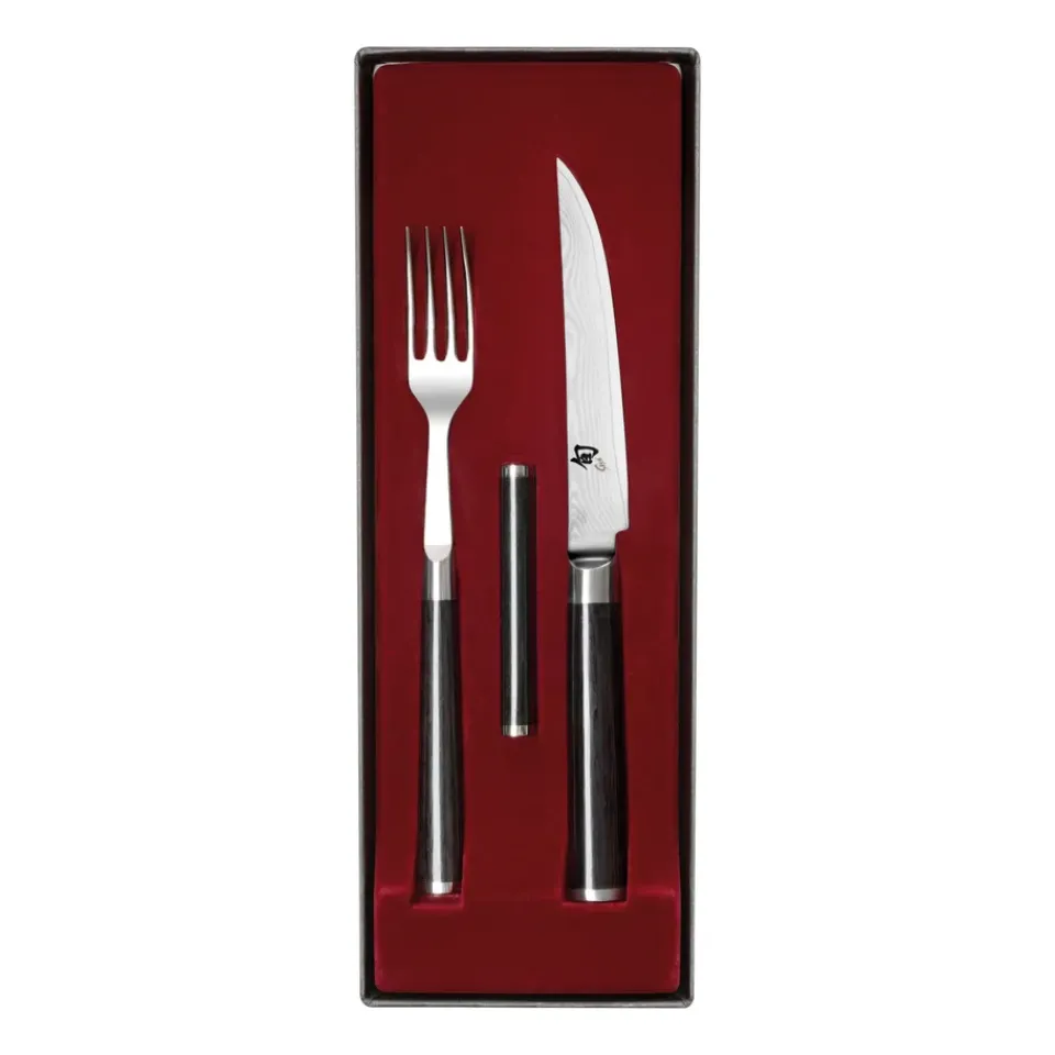 Steak Knives^KAI Shun Classic knife & fork set, Chrome- Black