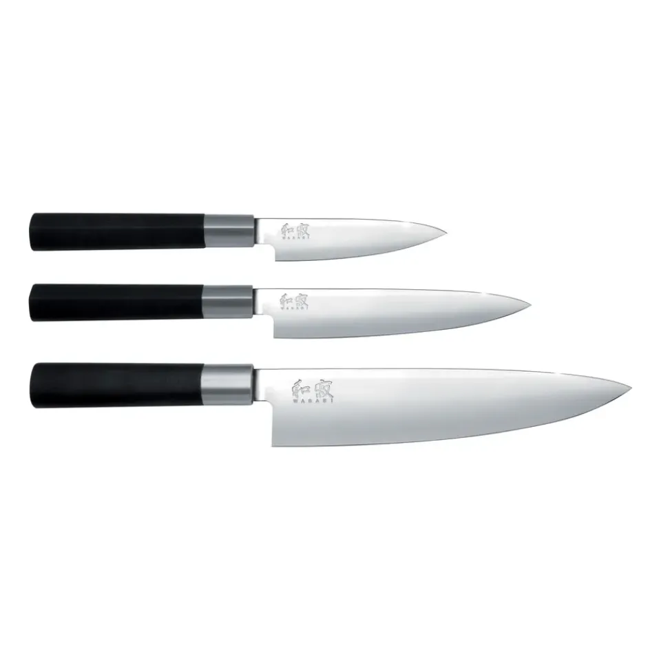 Best KAI Wasabi Chef's knife & 2 all round knives set, 3 pieces Black