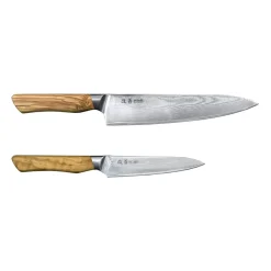New Satake Kaizen knife set Gyoto 18 cm & Petty 12 cm, 2 pieces Silver-colouredBrown