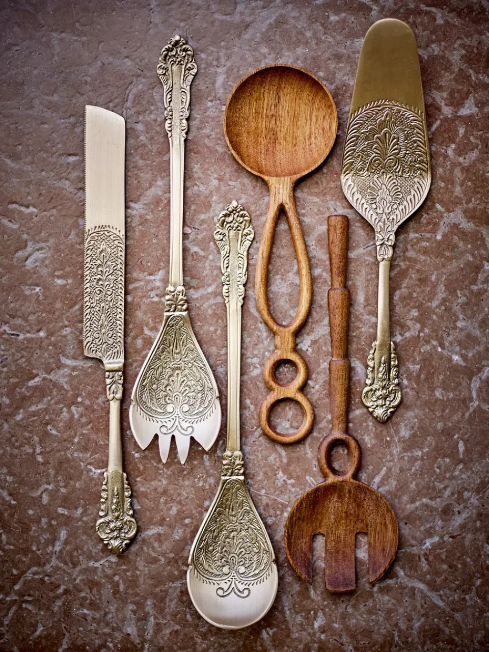 Hot Bloomingville Kalima salad servers 2 pieces, Brass Gold-coloured