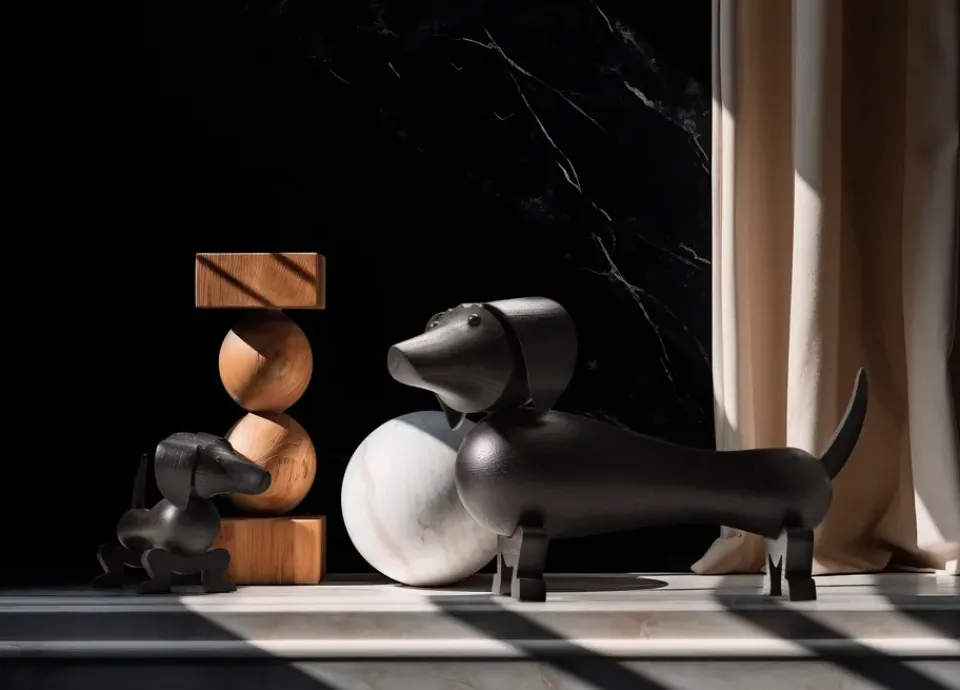 Wooden Figures^Kay Bojesen Denmark Kay Bojesen dog 28.5 cm, Dark stained oak Black