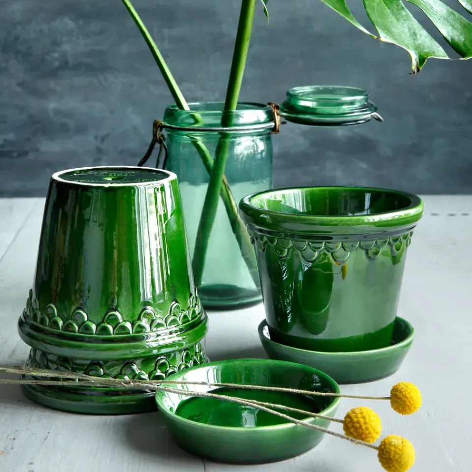 Flower Pots^Bergs Potter Københavner flower pot glazed Ø14 cm, Green