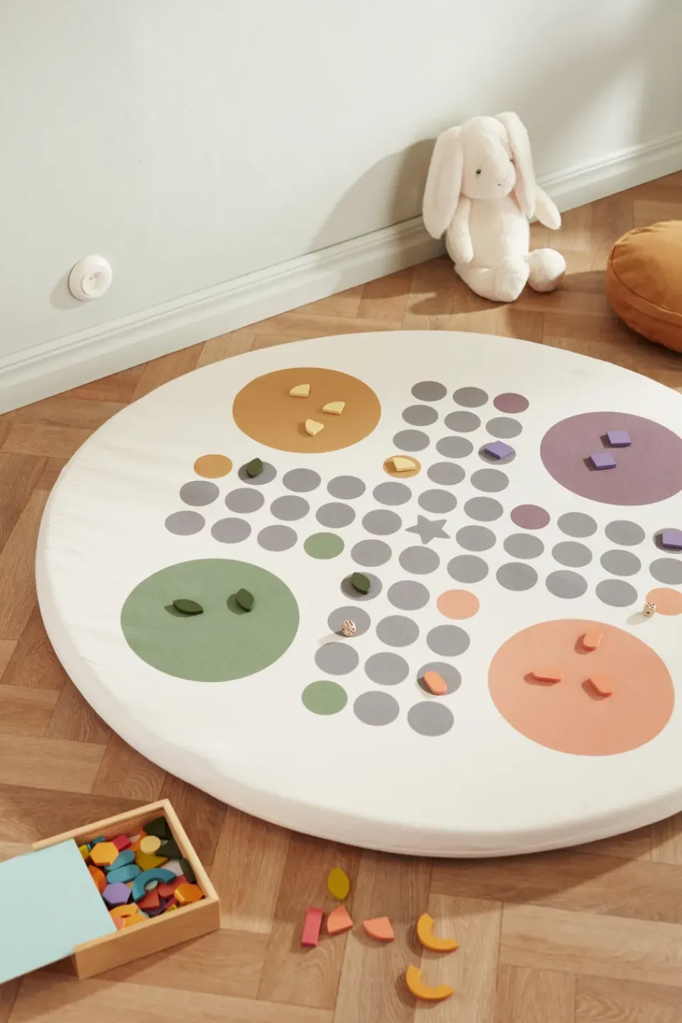 Children's Rugs|Round Rugs^Kid's Concept Kid's Base play mat Ludo Ø110 cm, White WhiteMulti