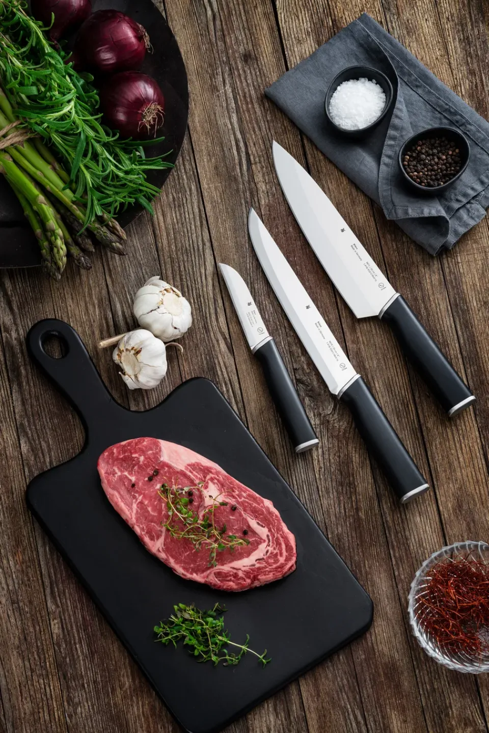 Knife Sets^WMF Kineocromargan knife set - 3 pieces, Stainless steel Silver-colouredBlack