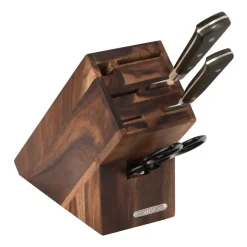 Continenta Knife block acacia for 5 knives whetstone and scissors, 9.5x22 cm Brown