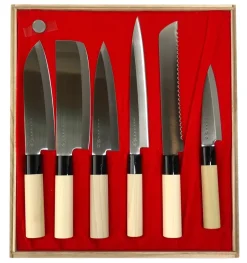 Japanese Knives|Knife Sets^Satake Knife set in balsa box 35x38 cm, 6 pieces Silver-colouredBeige
