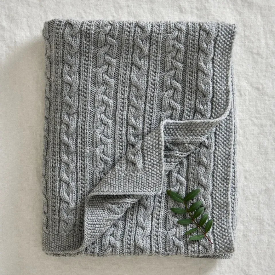 Baby Blankets^Jack o Juno Knitted merino wool baby blanket 80x100 cm, Light Grey