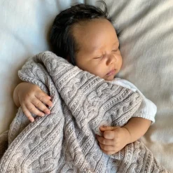 Baby Blankets^Jack o Juno Knitted merino wool baby blanket 80x100 cm, Oatmeal White