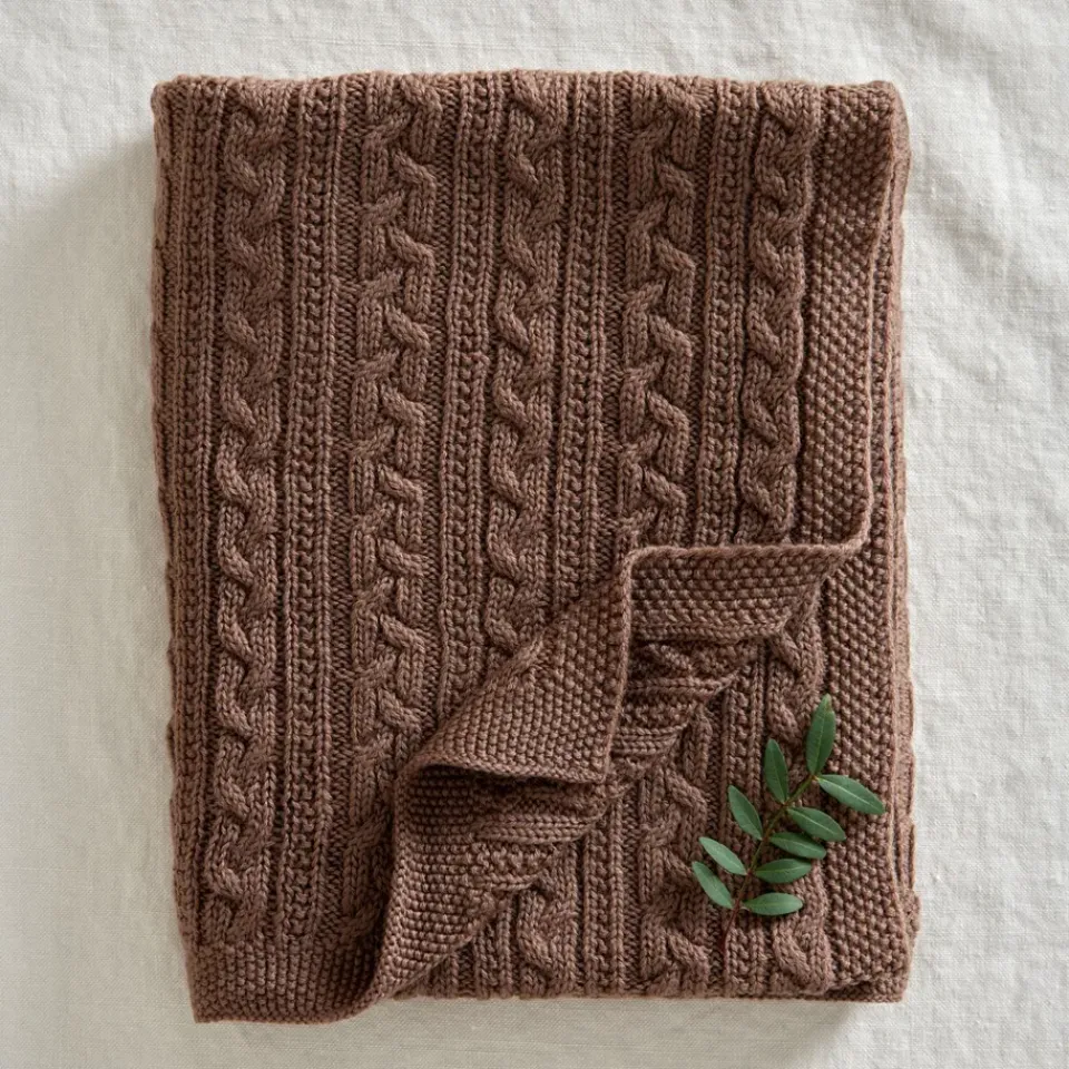 Baby Blankets^Jack o Juno Knitted merino wool baby blanket 80x100 cm, Cookie Brown