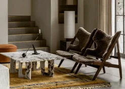 Armchairs & Footstools^Audo Copenhagen Knitting lounge chair, Sheepskin sahara, walnut legs Brown