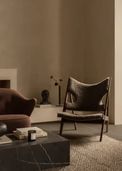 Armchairs & Footstools^Audo Copenhagen Knitting lounge chair, Sheepskin sahara, walnut legs Brown