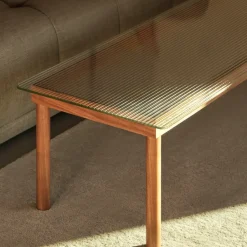 Outlet HAY Kofi coffee table, Oak-ribbed glass, 50 cm Beige