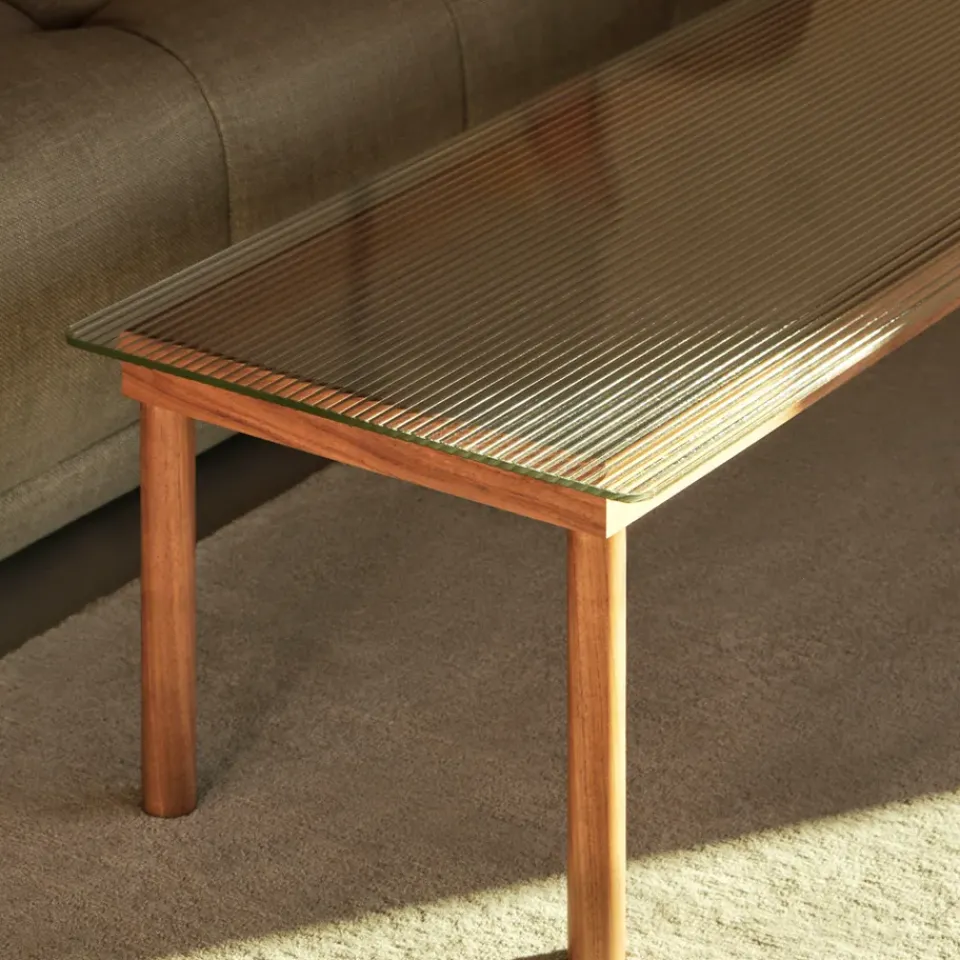 Outlet HAY Kofi coffee table, Oak-ribbed glass, 50 cm Beige