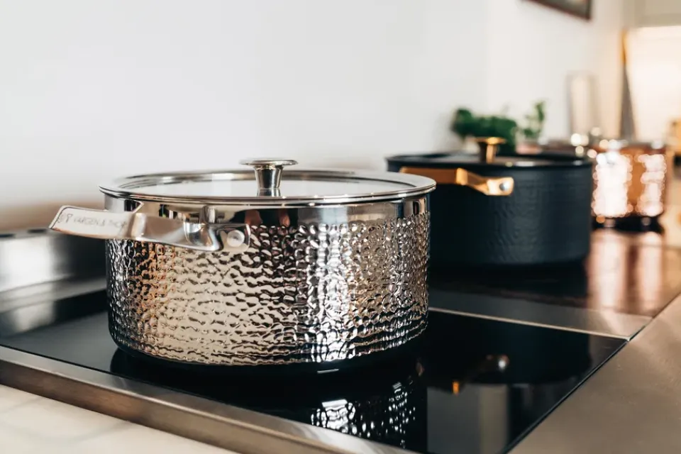 Cooking Pots & Casserole Dishes^Vargen & Thor Kroma hammered chrome plated casserole pot with lid, Pixel. 4 L Silver-coloured