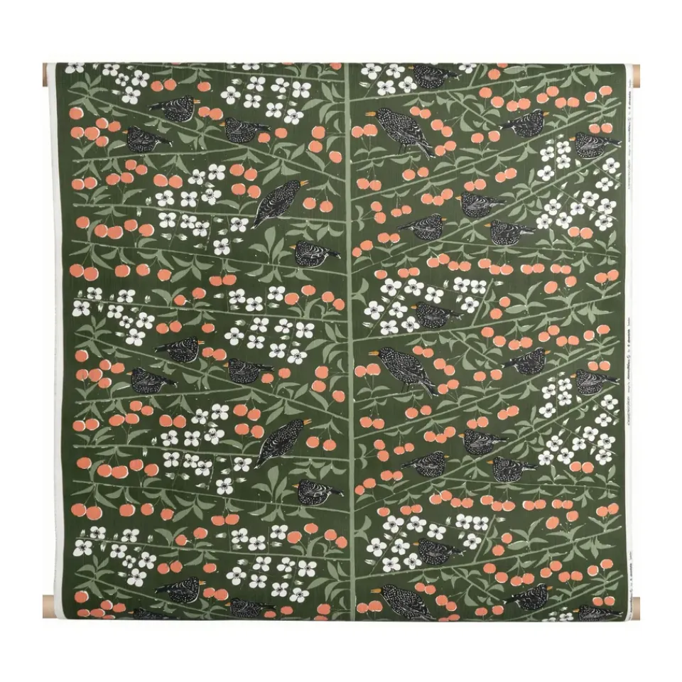 New Almedahls Körsbärsträdgården fabric, Dark Green