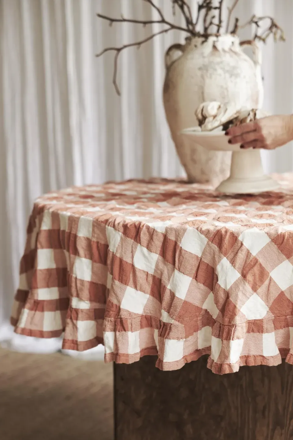 Tablecloths^Boel & Jan Kullavik tablecloth Ø170 cm, Rust-white BrownWhite