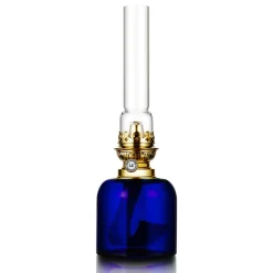 Oil & Kerosene Lamps^Karlskrona Lampfabrik Kungsholmen paraffin lamp, Cobolt BlueGold-coloured