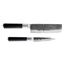 Meat Cleavers|Japanese Knives^Satake Kuro Nakiri 18 cm with petty 11 cm, 2 pieces BlackSilver-coloured