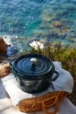 Cast Iron Casserole Pots^STAUB La Mer round casserole dish - three layered enamel, 3.8 l Blue