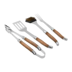 Tongs & Turners^Hâws Laguiole By BBQ grill set 4-piece, Oak BrownSilver-coloured