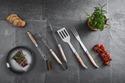 Tongs & Turners^Hâws Laguiole By BBQ grill set 4-piece, Oak BrownSilver-coloured