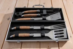 Tongs & Turners^Hâws Laguiole By BBQ grill set 4-piece, Oak BrownSilver-coloured