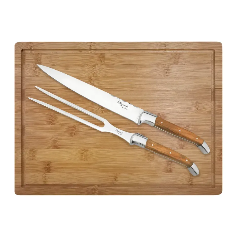 Discount Hâws Laguiole By carving set with cutting board 3-piece, Olive BrownSilver-coloured