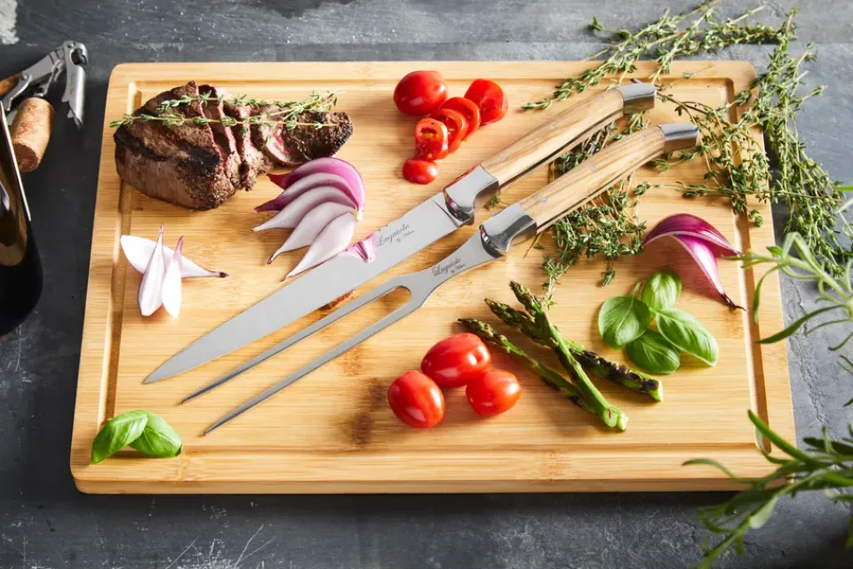 Discount Hâws Laguiole By carving set with cutting board 3-piece, Olive BrownSilver-coloured