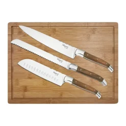 Online Hâws Laguiole By chef's knife set with cutting board 4-piece, Olive wood-stainless steel-bamboo BrownSilver-coloured