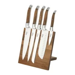 Knife Storage & Holders|Knife Blocks^Hâws Laguiole By knife set with block 6-piece, Olive BrownSilver-coloured