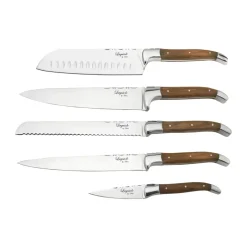 Knife Storage & Holders|Knife Blocks^Hâws Laguiole By knife set with block 6-piece, Olive BrownSilver-coloured