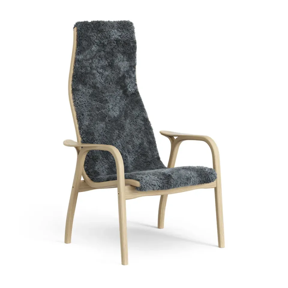 Children's Armchairs^Swedese Lamini children's arm chair laquered oak/sheep skin, Charcoal (dark grey) Beige