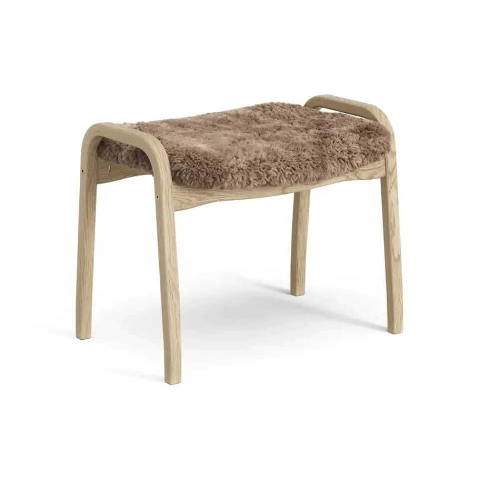 Online Swedese Lamini children's foot stool laquered oak/sheep skin, Sahara (nougat brown) Beige