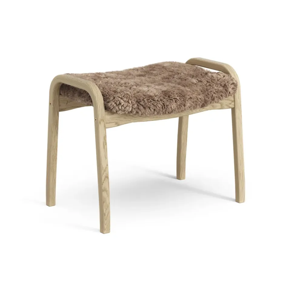 Online Swedese Lamini children's foot stool laquered oak/sheep skin, Sahara (nougat brown) Beige
