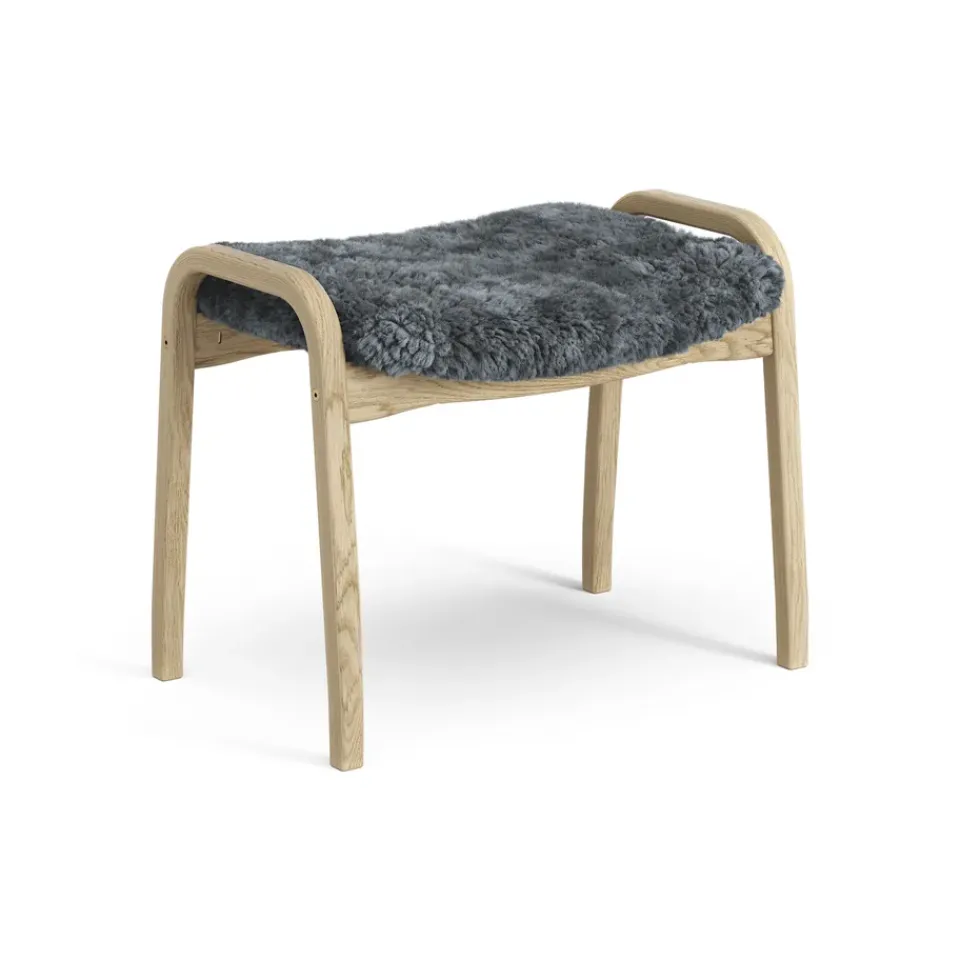 Children's Armchairs^Swedese Lamini children's foot stool laquered oak/sheep skin, Charcoal (dark grey) Beige