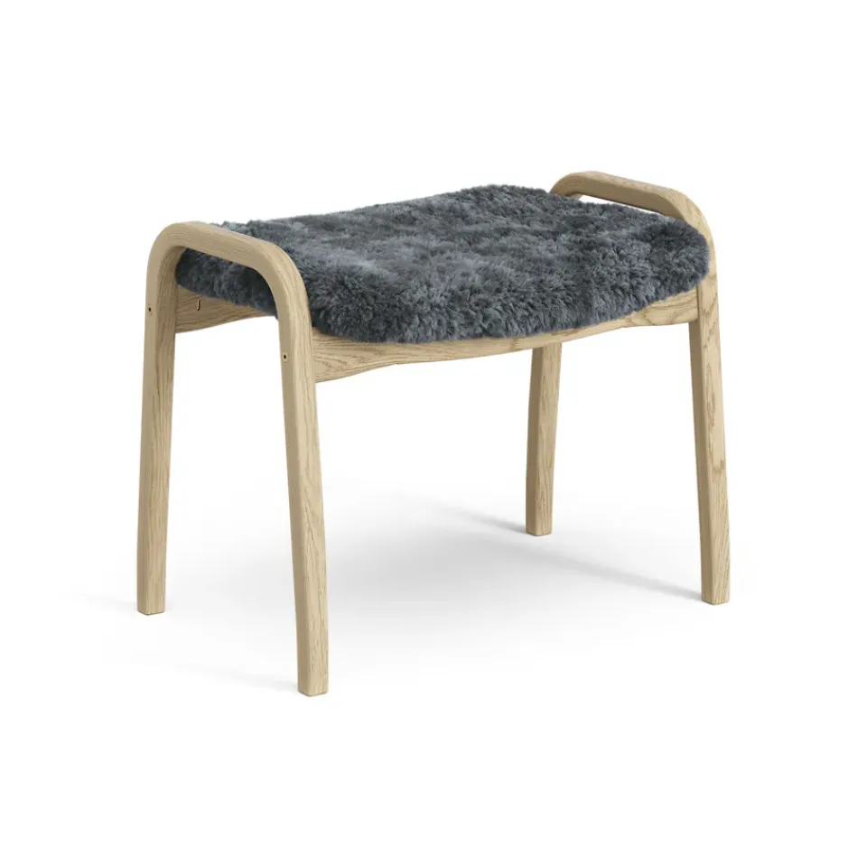 Children's Armchairs^Swedese Lamini children's foot stool laquered oak/sheep skin, Charcoal (dark grey) Beige
