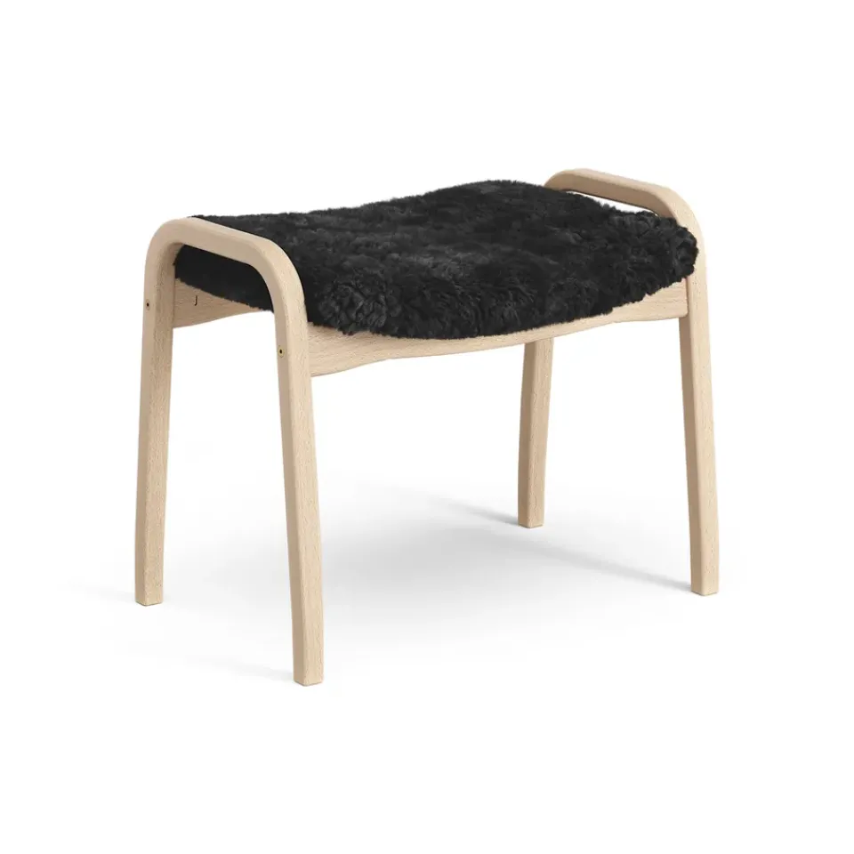 Sale Swedese Lamini children's foot stool laquered beech/sheep skin, Black (black) Beige