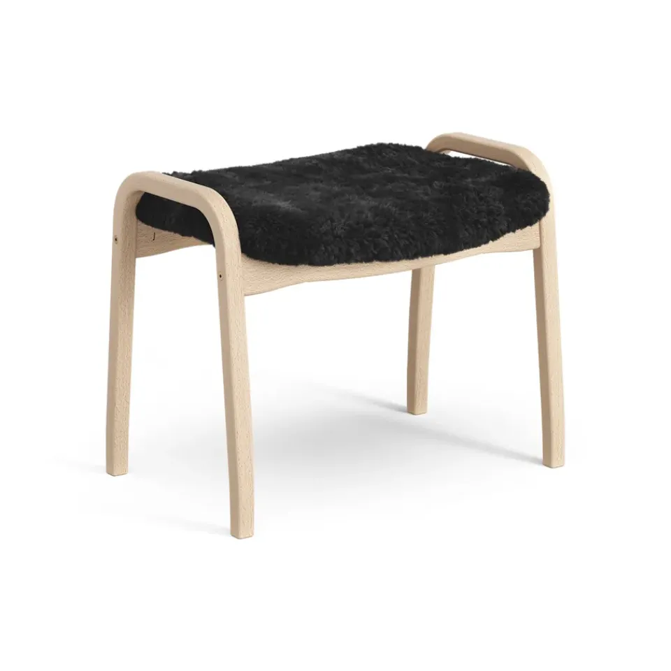 Sale Swedese Lamini children's foot stool laquered beech/sheep skin, Black (black) Beige