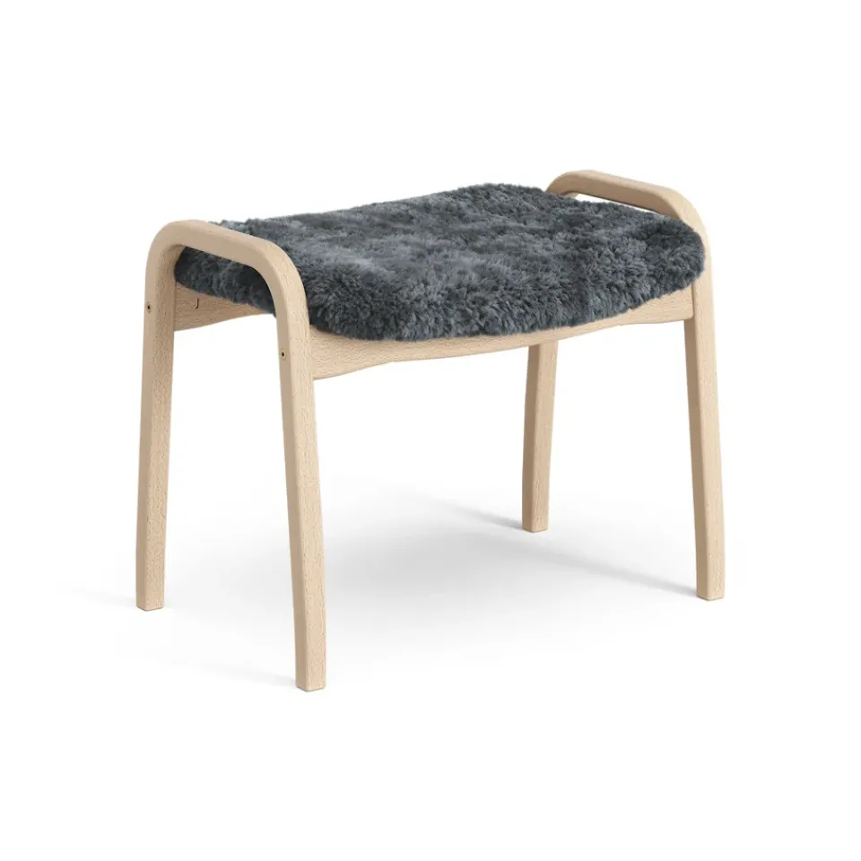New Swedese Lamini children's foot stool laquered beech/sheep skin, Charcoal (dark grey) BeigeGrey